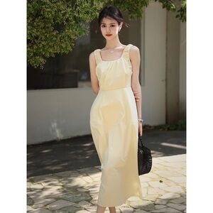 NEW Cream Ruched Neckline Fit & Flare Midi Dress